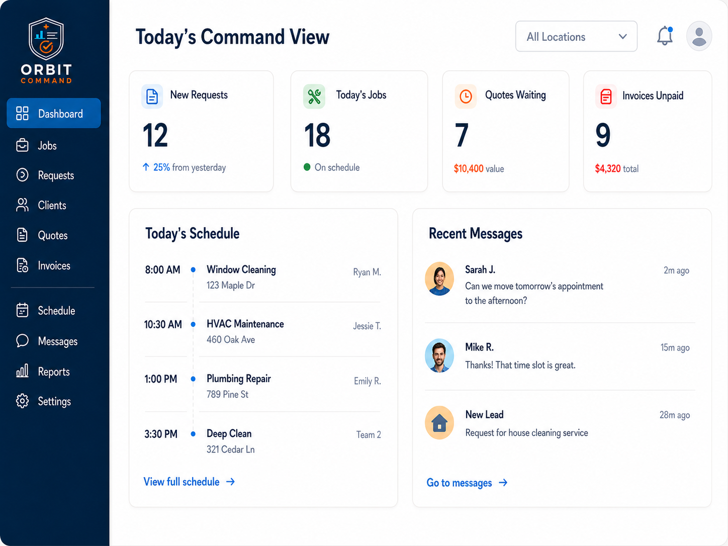 Orbit Command — Today's Command View dashboard